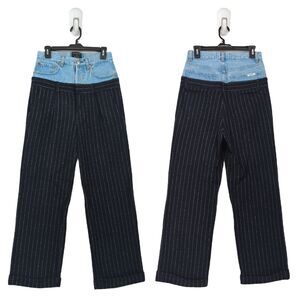 Forte Dei Marmi Barneys Women 27 Pants Jean Denblu Blue Black Denim Wool Striped